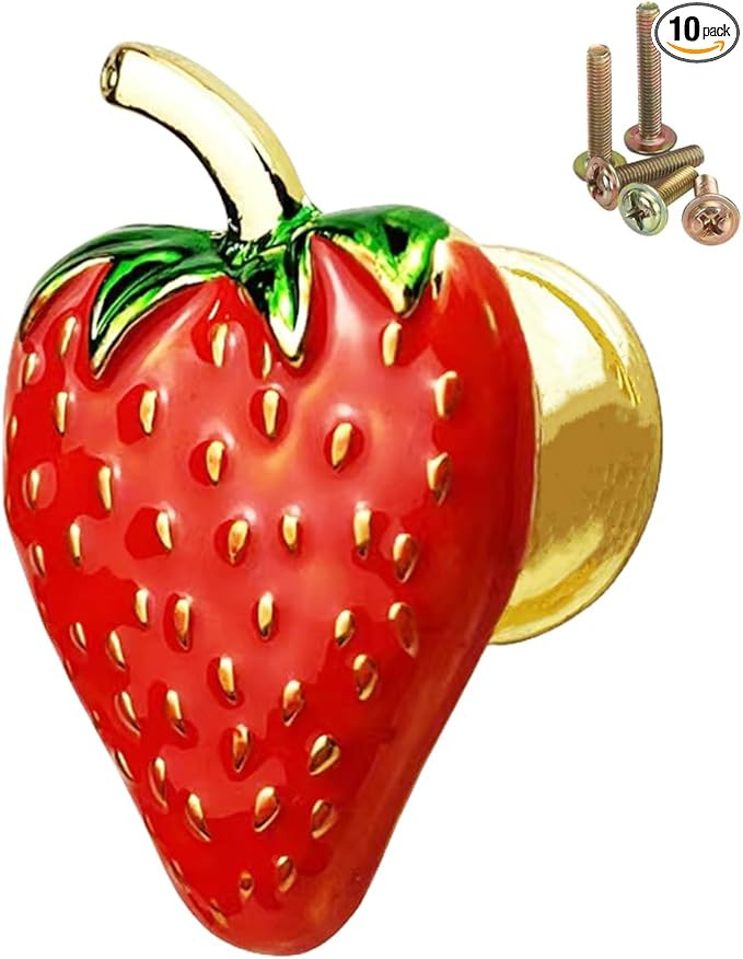 10 Pcs Fruit Strawberry Shape Metal knobs Cabinet Drawer Knob Pull Handle, Furniture Decorative W... | Amazon (US)