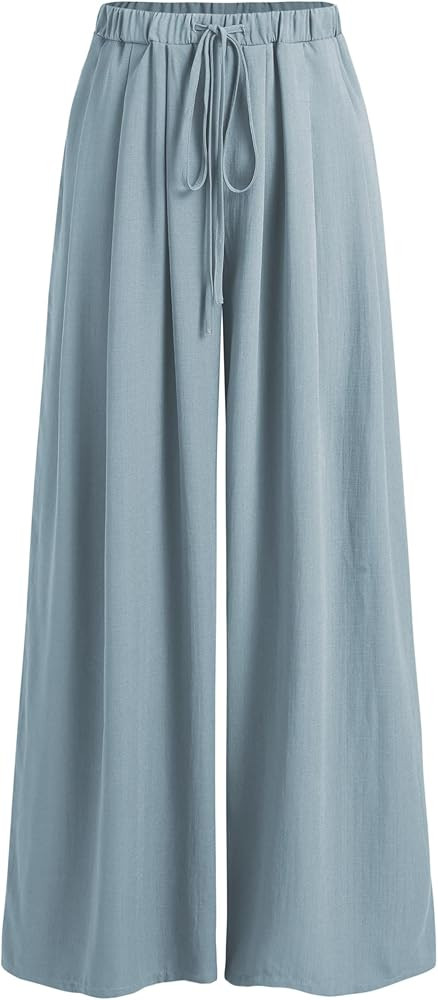 CIDER Palazzo Pants for Women Wide Leg Drawsting Elastic High Waisted Comfy Casual Flowy Pants wi... | Amazon (US)