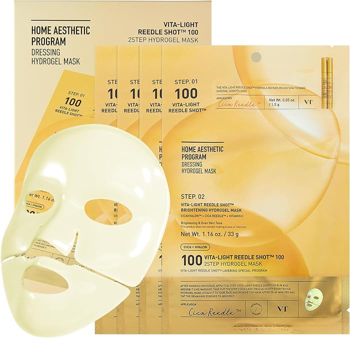 VT COSMETICS Vita-Light Reedle Shot 100 2-Step Hydrogel Mask(34.5gx4ea), Intensive Glowing, Exoso... | Amazon (US)