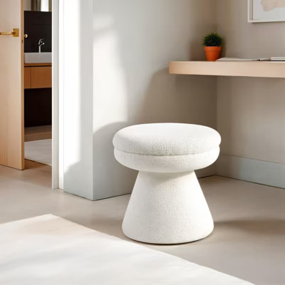 RISOKEYS Mushroom Footrest - Plush Shearling Teddy Fabric, Round Top Ottoman for Living Room, Bedroom & Entryway Contemporary ,Beige | Target