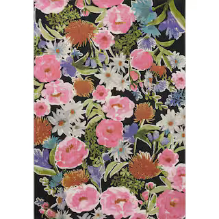 Botanical Black/Multi 3 ft. - 11 in. x 5 ft. - 11 in. Indoor/Outdoor Polypropylene Area Rug | The Home Depot