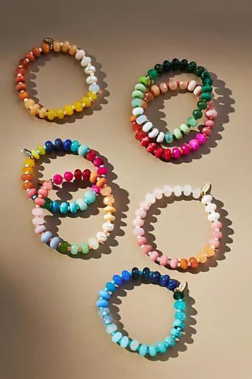 Multi-Color Semi-Precious Beaded Stretch Bracelet | Anthropologie (US)