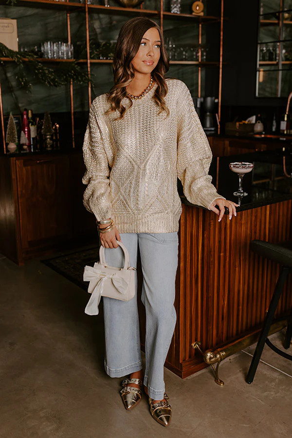 Holiday Glow Cable Knit Metallic Sweater | Impressions Online Boutique