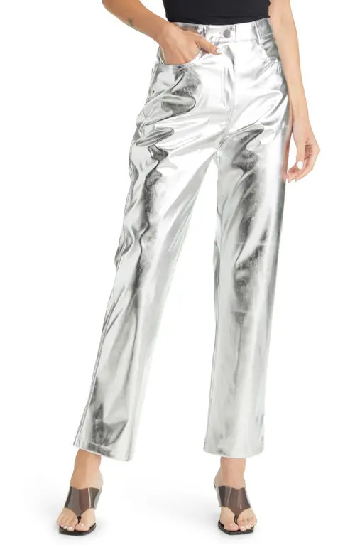 Amy Lynn Metallic Straight Leg Pants in Silver at Nordstrom, Size Small | Nordstrom
