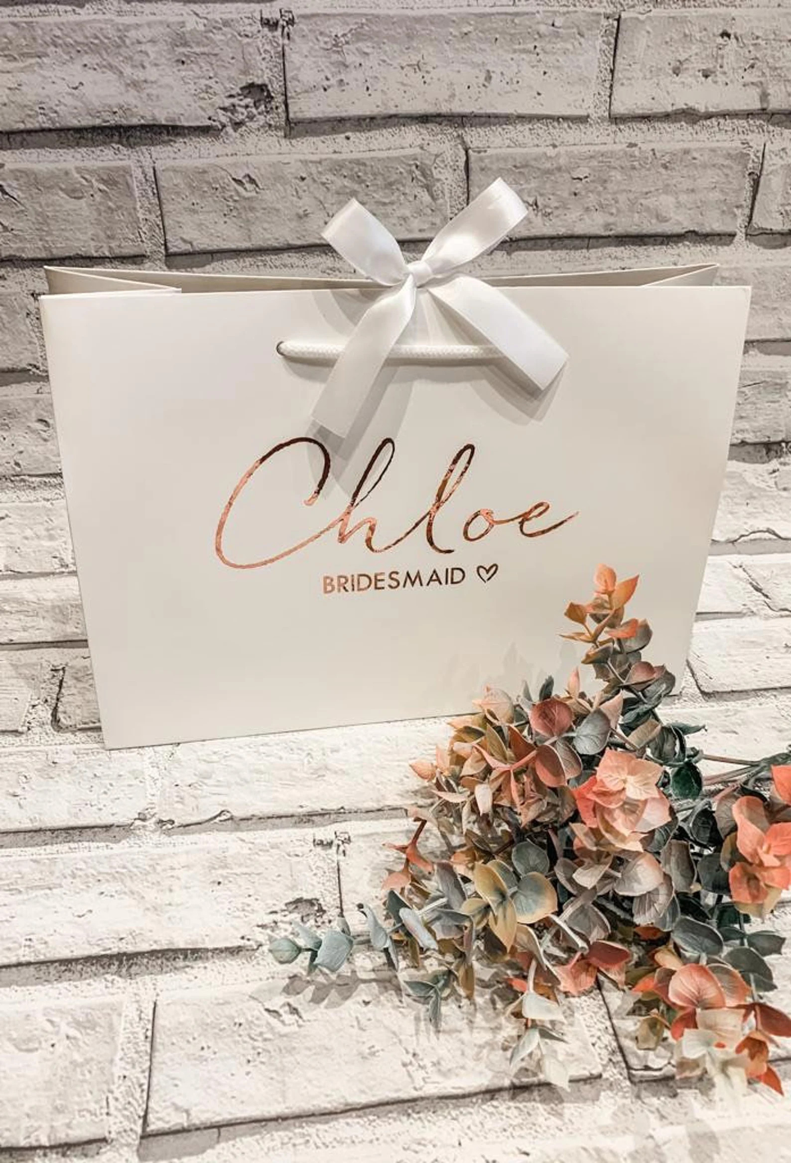 Bridesmaid Wedding Luxury Ribbon Gift Bags, White, Personalised Maid of Honour, Groomsman, Mother... | Etsy (US)