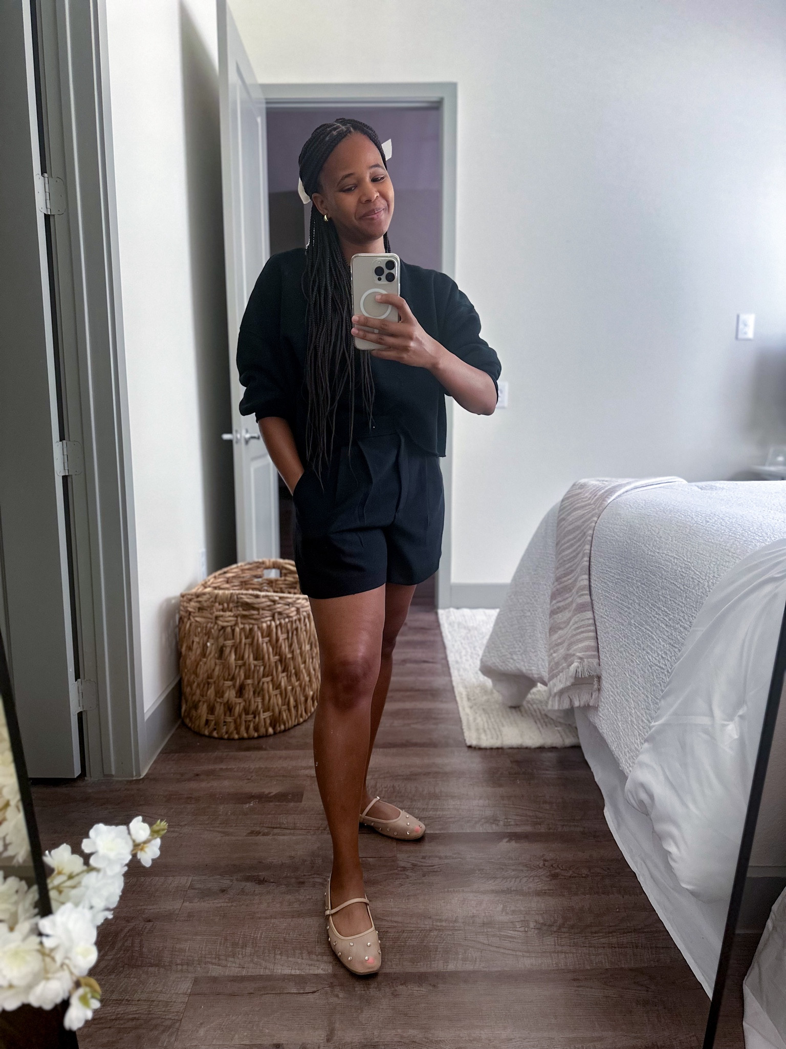 Style File: 5.20.24

Black Cropped Sweatshirt (newly added)

Black Tailored Shorts (newly added)

Plush Ballet Falts (newly added)

Pearl Bow (added Fall ‘23)