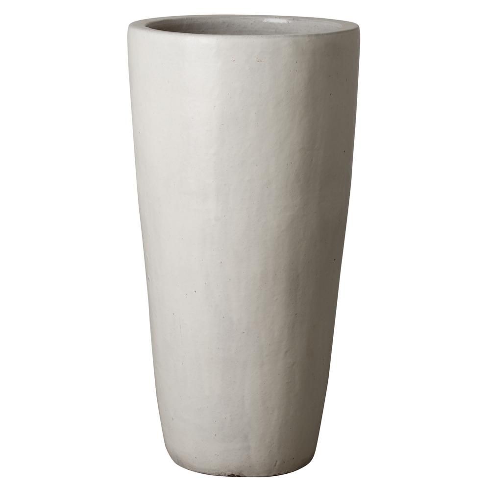 Emissary 36 in. Tall Round Distressed White Ceramic Planter | The Home Depot