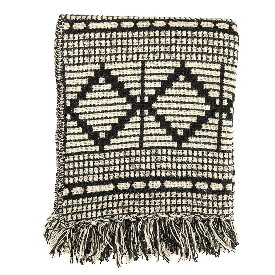 Bloomingville Soft Recycled Cotton Blend Throw with Diamond Pattern, Black and Beige | Amazon (US)