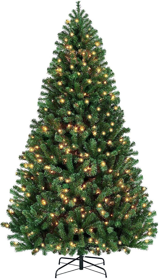 Yaheetech 7.5ft Pre-lit Spruce Artificial Hinged Christmas Pine Tree Prelighted Holiday Xmas Tree... | Amazon (US)