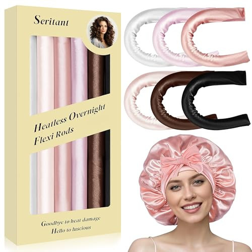 Heatless Curls Overnight Rods - 6 Pcs No-Heat Hair Curler Set, Hair Rollers for Long Hair with Bonnet for Sleeping | Amazon (US)