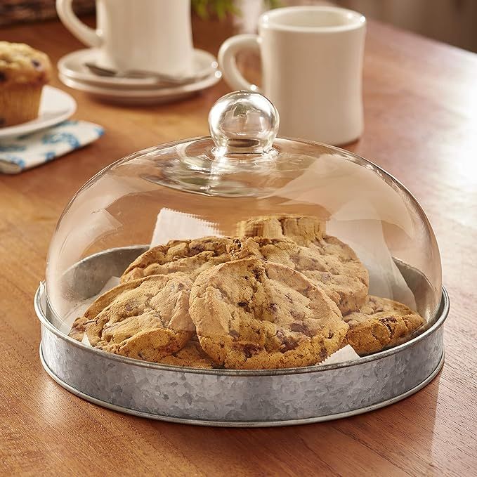 Glass Domed Serving Plate for Confectionery and Baked Goods - Galvanized | Amazon (US)