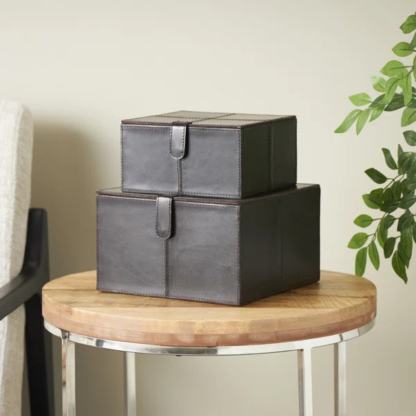 Brownsburg 2 Piece Handmade Faux Leather Decorative Box Set | Wayfair North America