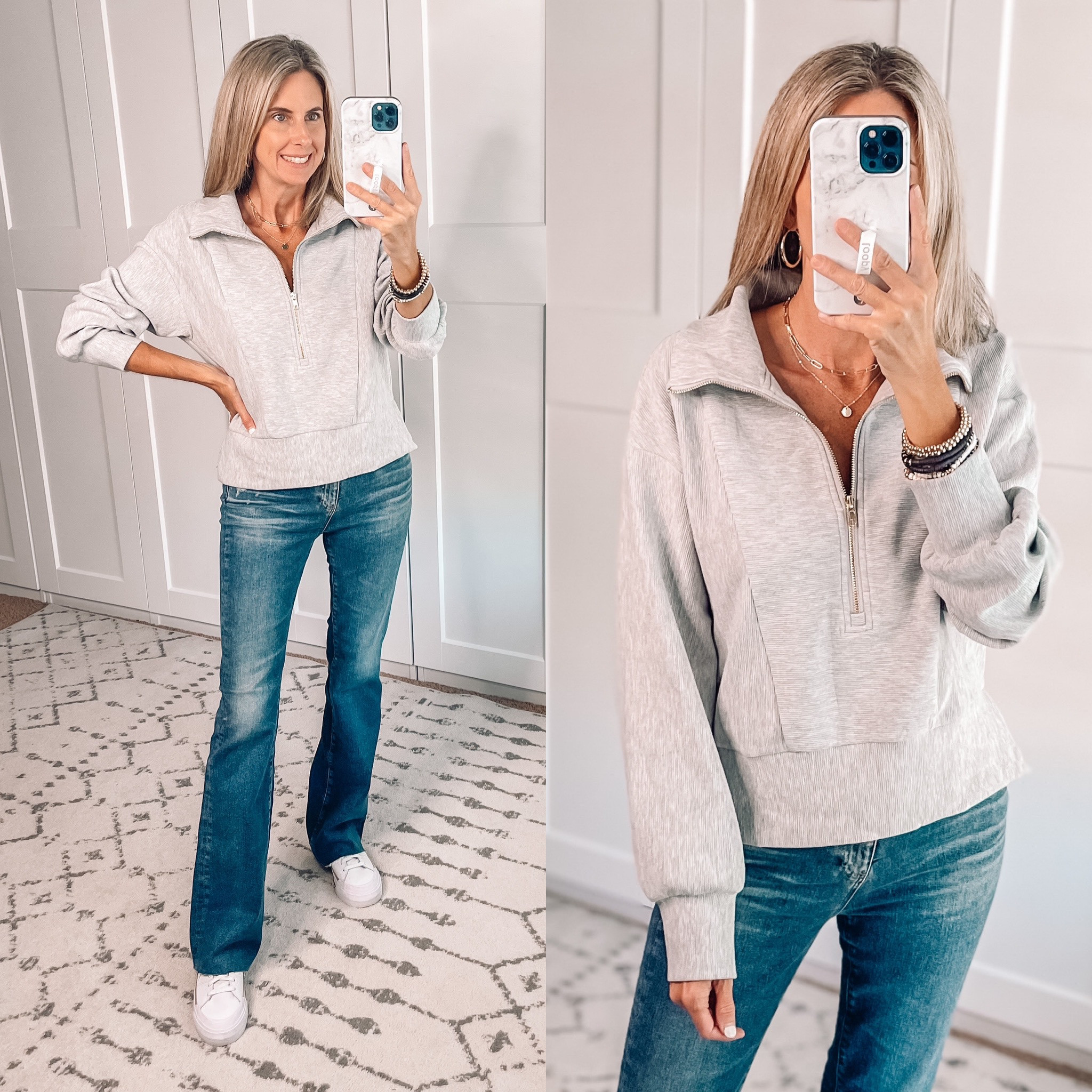 ⭐️ AMAZON cropped 1/4 zip pullover with 2 small side slits. SO GOOD! comes in other colors / wearing a small / High waist bootcut jeans wearing a 27 / Nordstrom Anniversary sale / Nike lift sneakers 

#LTKFind #LTKunder50 #LTKsalealert