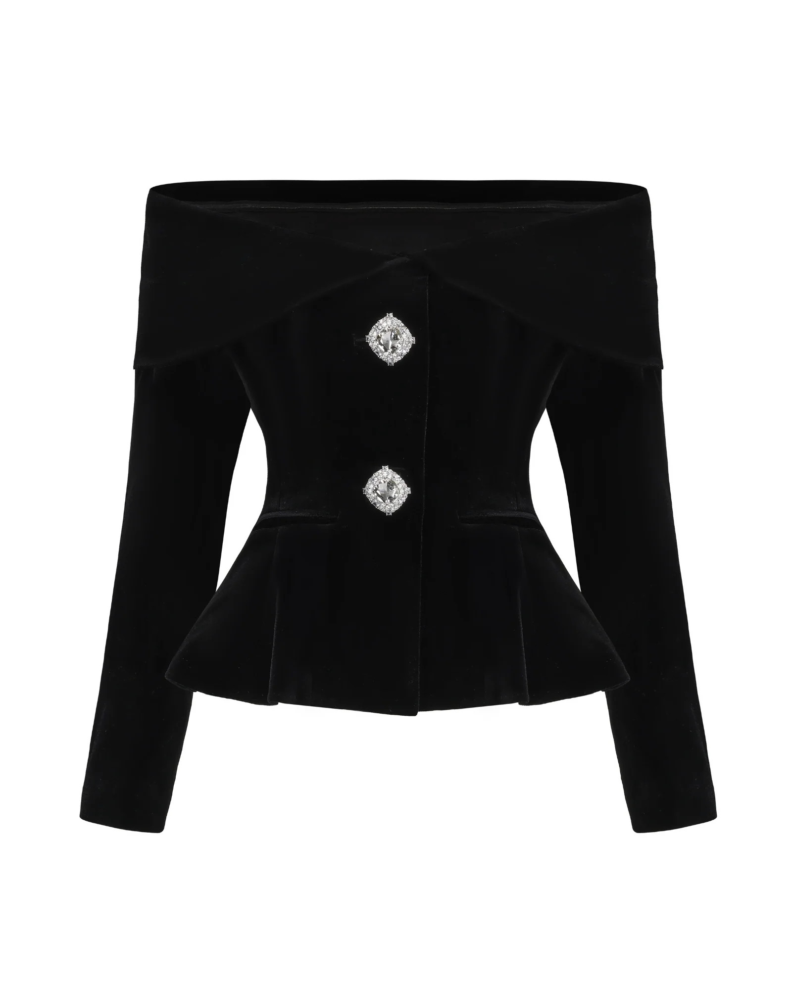 Blaire Velvet Top (Black) | Black Off-Shoulder Long Sleeve Velvet Top | Nana Jacqueline