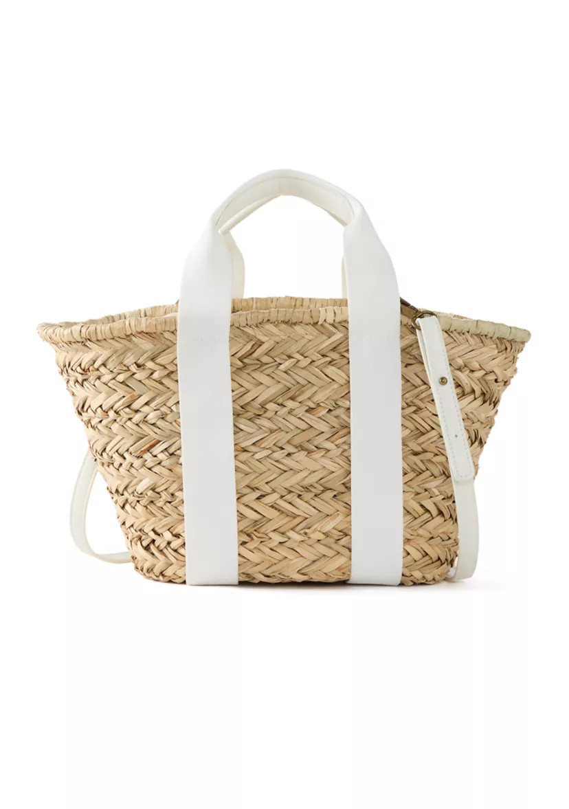 Straw Bucket Crossbody with Color Handle | Belk