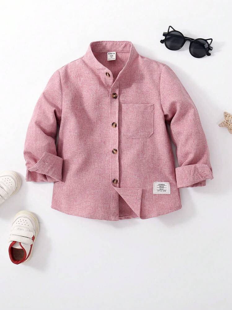 Souflis Souflis Young Boy Letter Patched Detail Pocket Front Shirt Chic Outfits For Autumn/Winter | SHEIN