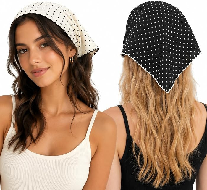 2Pcs Black White Polka Dot Head Scarf, Trendy Polka Dot Headband for Women's Hair, Cute Scarf Hea... | Amazon (US)