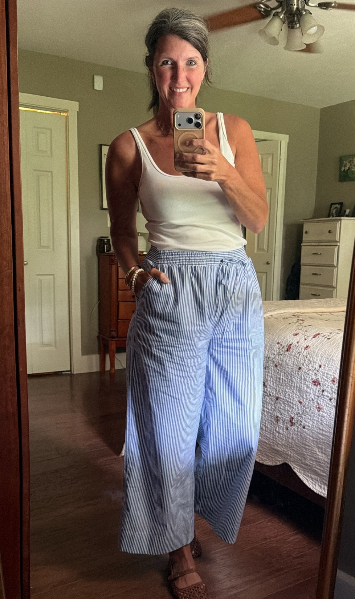 LOVE these pinstripe blue pull-on pants! So comfy and cute!!

#LTKgrwm #LTKootd #LTKOver40