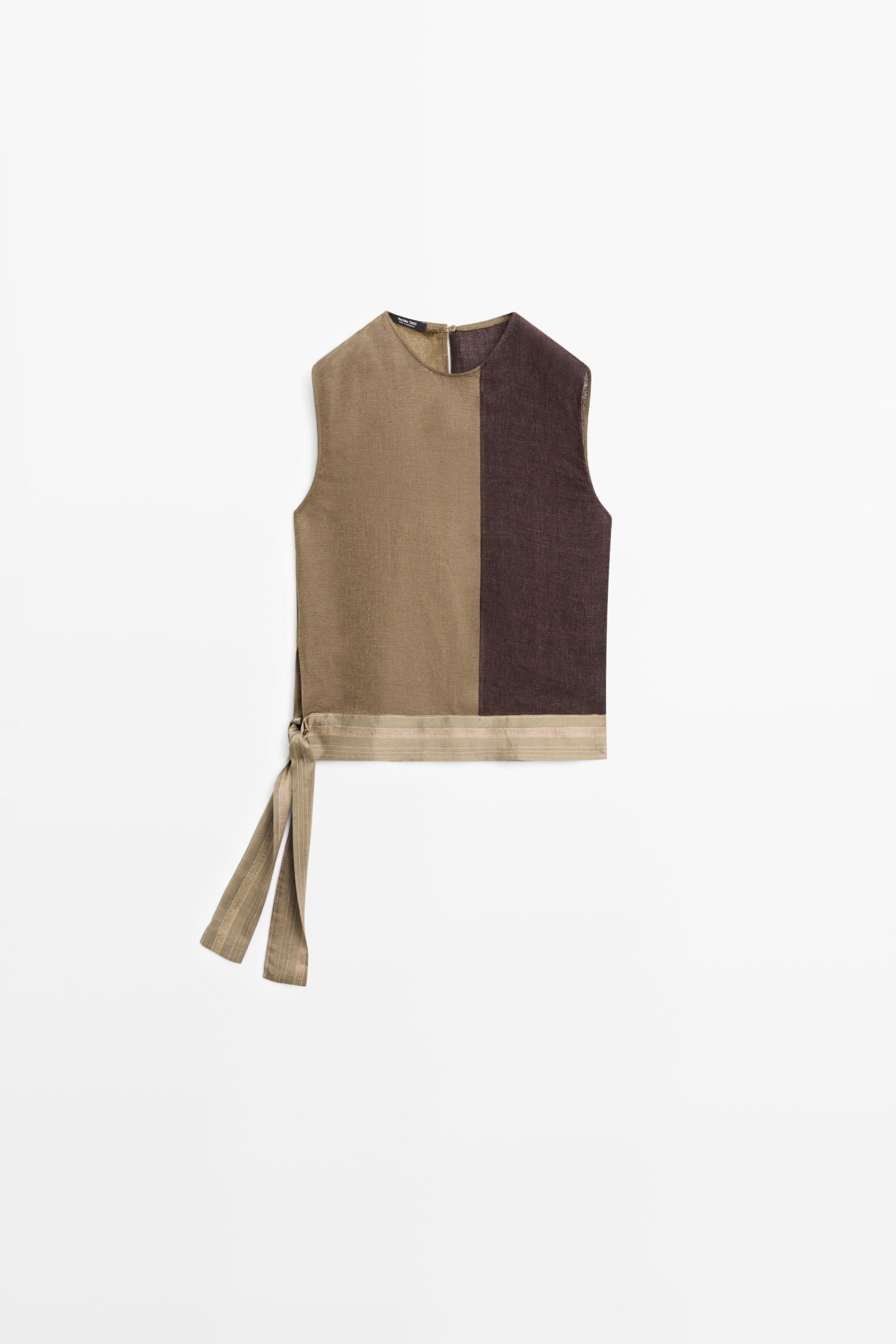 Linen-blend color-block flowing top | Massimo Dutti US