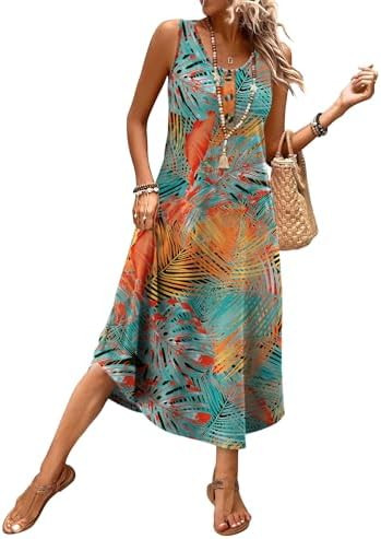 WIHOLL Summer Dresses for Women 2026 Button Front Sleeveless Casual Midi Dress Beach Vacation Sun... | Amazon (US)
