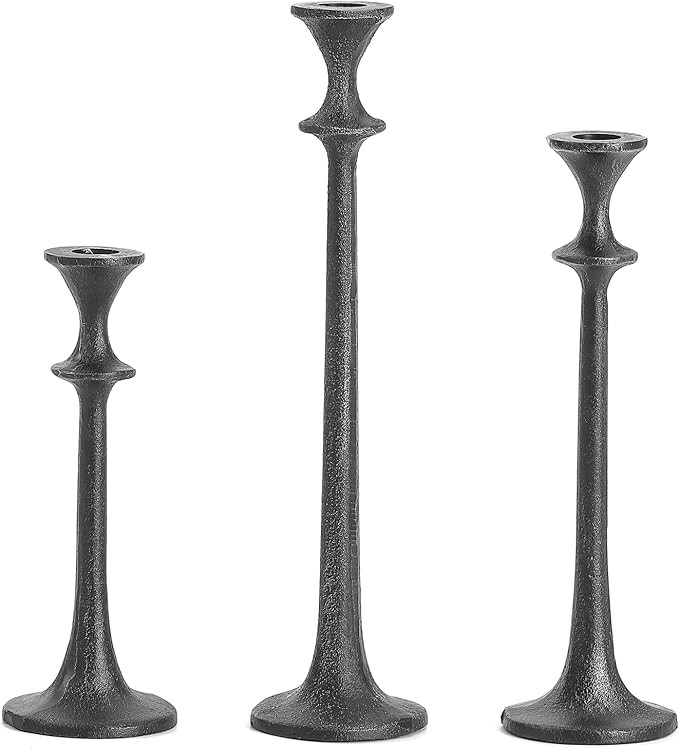 Black Taper Candle Holders Set of 3, Heavy Candlestick Holders Decorative Candle Stand for Table ... | Amazon (US)
