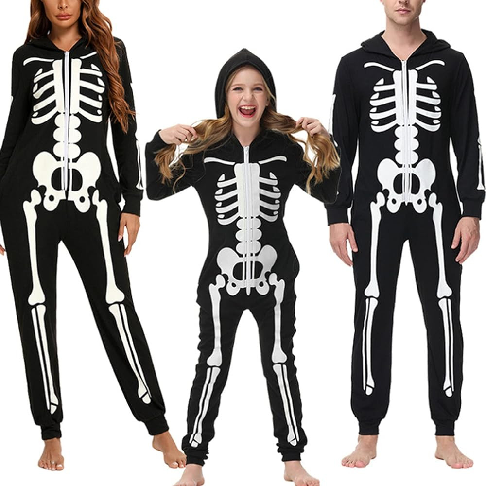 Family Matching Halloween Clothes Set Skeleton One-Piece Hooded Jumpsuit Glowing in the Dark Zipp... | Amazon (US)