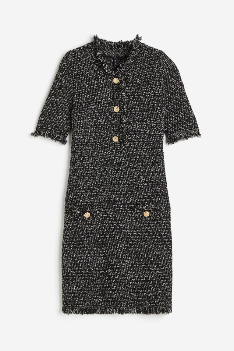 H & M - Fringe-trimmed textured-knit dress - Black | H&M (UK, MY, IN, SG, PH, TW, HK)