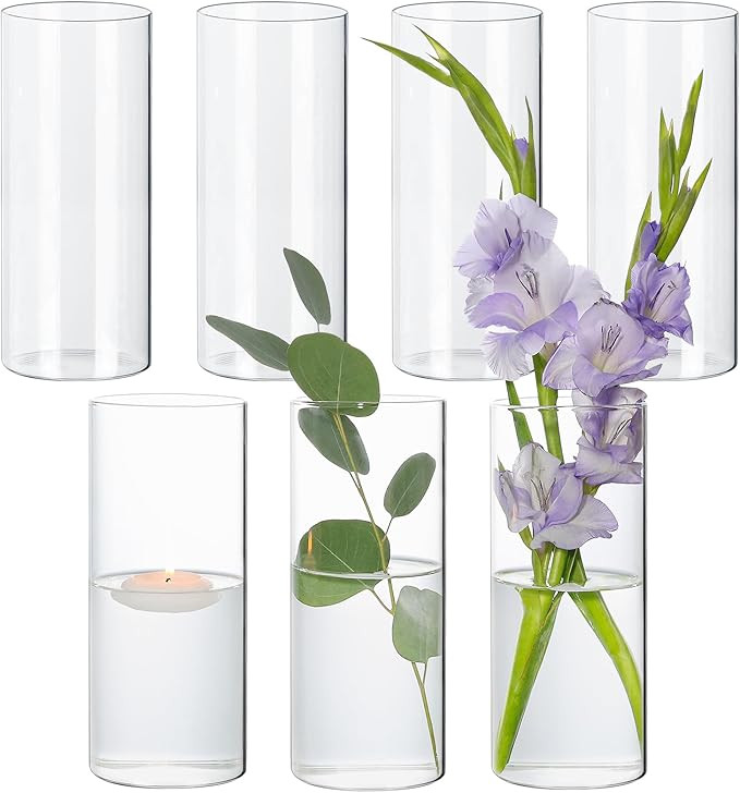 7Pcs Glass Cylinder Vase for Centerpieces Clear Glass Flower Vases Bulk, Glass Hurricane Candle H... | Amazon (US)