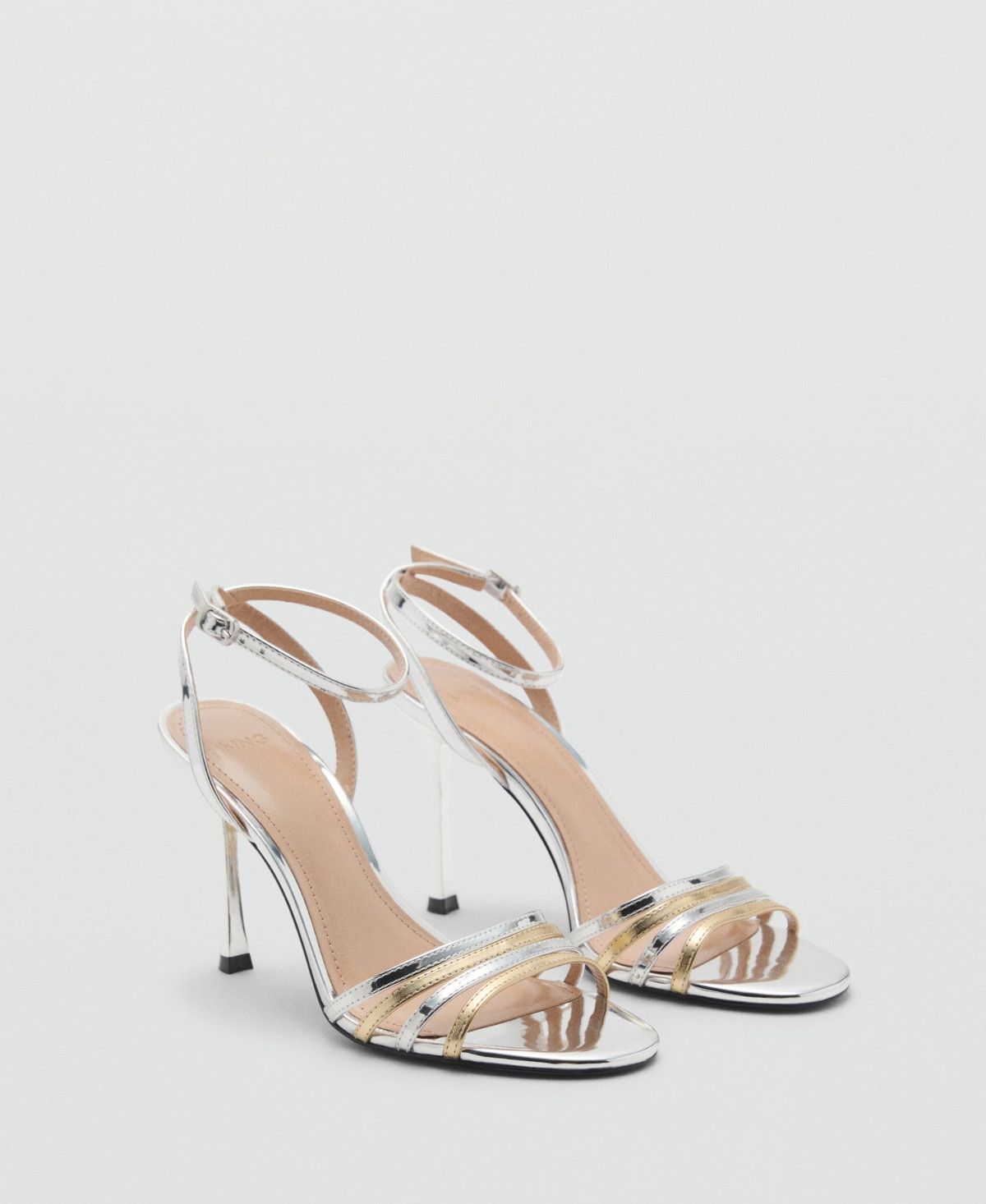 Mango Women's Combined-Strap Heeled Sandals - Silver | Macy's