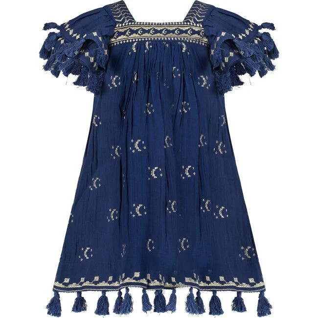 Mer St. Barth | Mini Sandrine Women's Dress Galaxy Embroidery, (Blue, Size Medium) | Maisonette | Maisonette