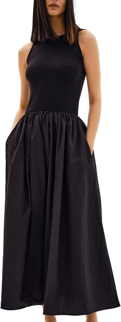Women Cotton Tank Dress Summer Casual Sleeveless Crew Neck Maxi Sundress Flowy A-line Long Dress ... | Amazon (US)