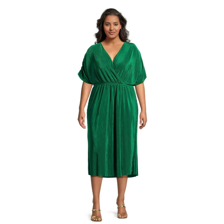 Nine.Eight Women's Plus Size Plisse Wrap Dress - Walmart.com | Walmart (US)