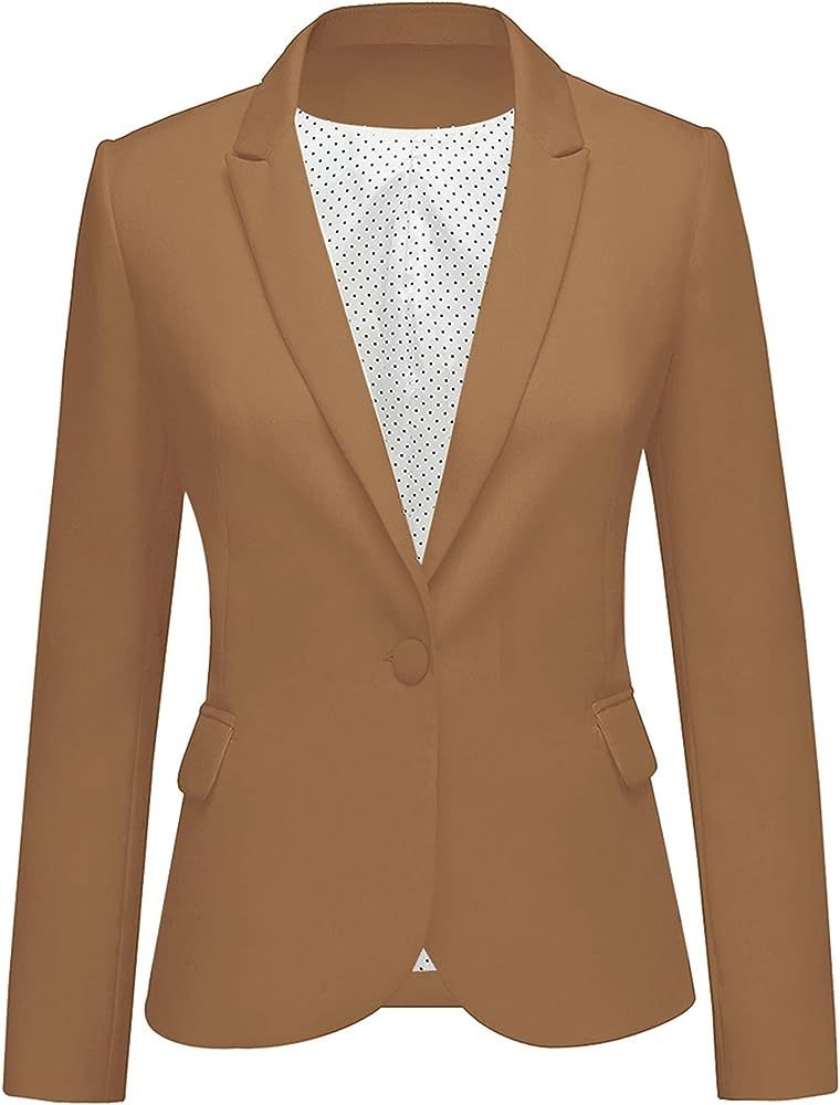 LookbookStore Women's Casual Dark Brown Blazer Front Buttons Shoulder Pads Work Office Business B... | Amazon (US)