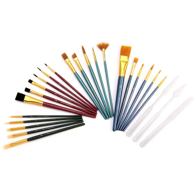 Royal & Langnickel - All Media Variety Taklon Wood Handle Paint Brush Value Pack, 25pc | Walmart (US)