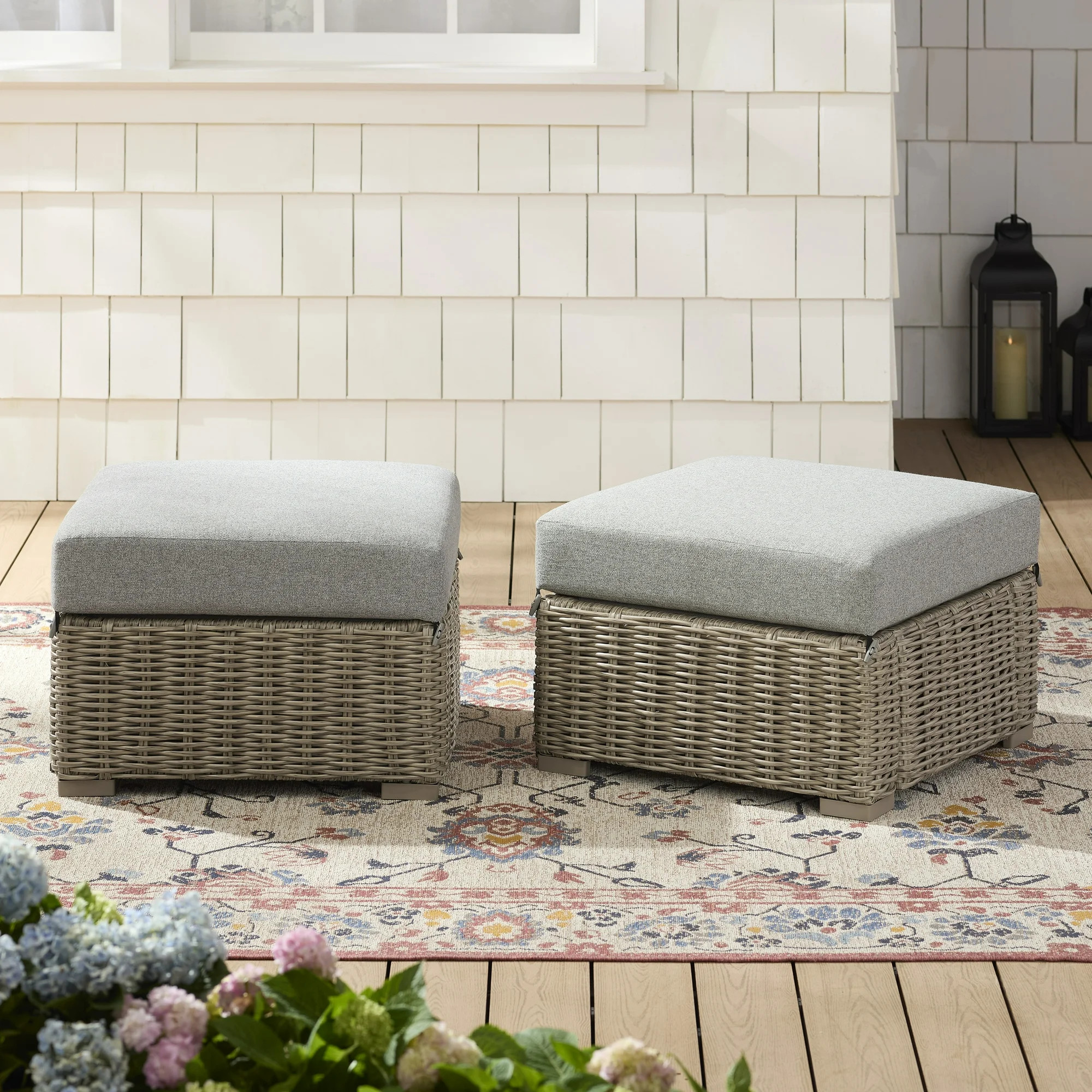 Better Homes & Gardens Bellamy Outdoor Wicker Ottomans, Natural Wicker, 2 Pack | Walmart (US)