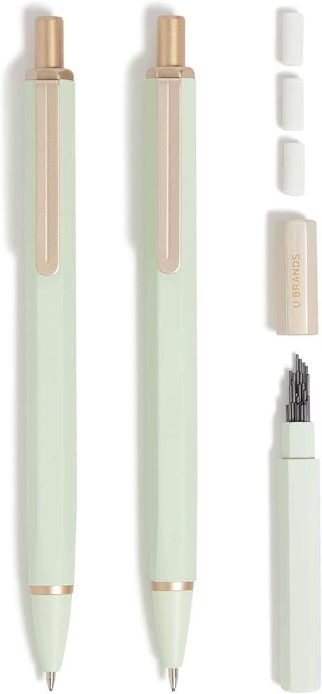 U Brands Cambria Mechanical Pencils, Set of 2, Sage Green, Soft Touch, Medium (0.7 mm) Point, Lea... | Amazon (US)