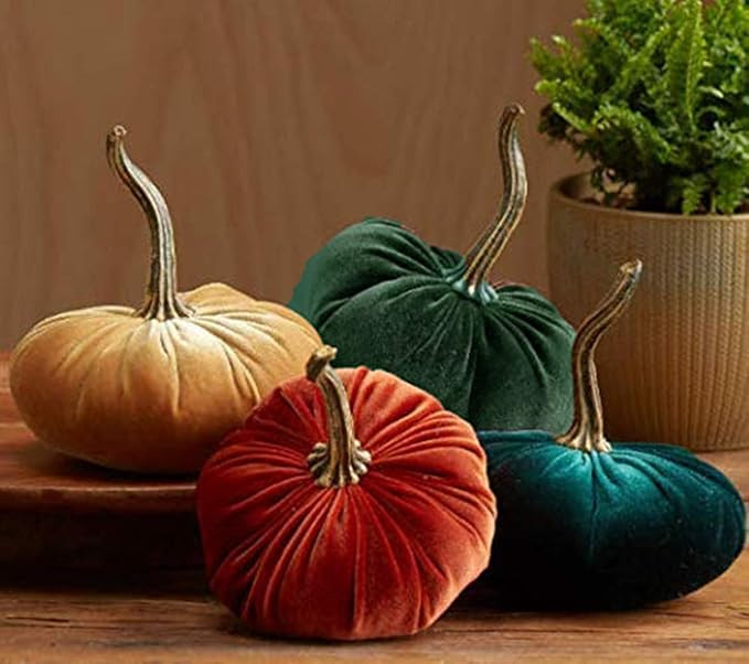 4PCS Velvet Pumpkins for Decorating, Rustic Velvet Foam Fabric Pumpkins Fall Decorations Artifici... | Amazon (US)