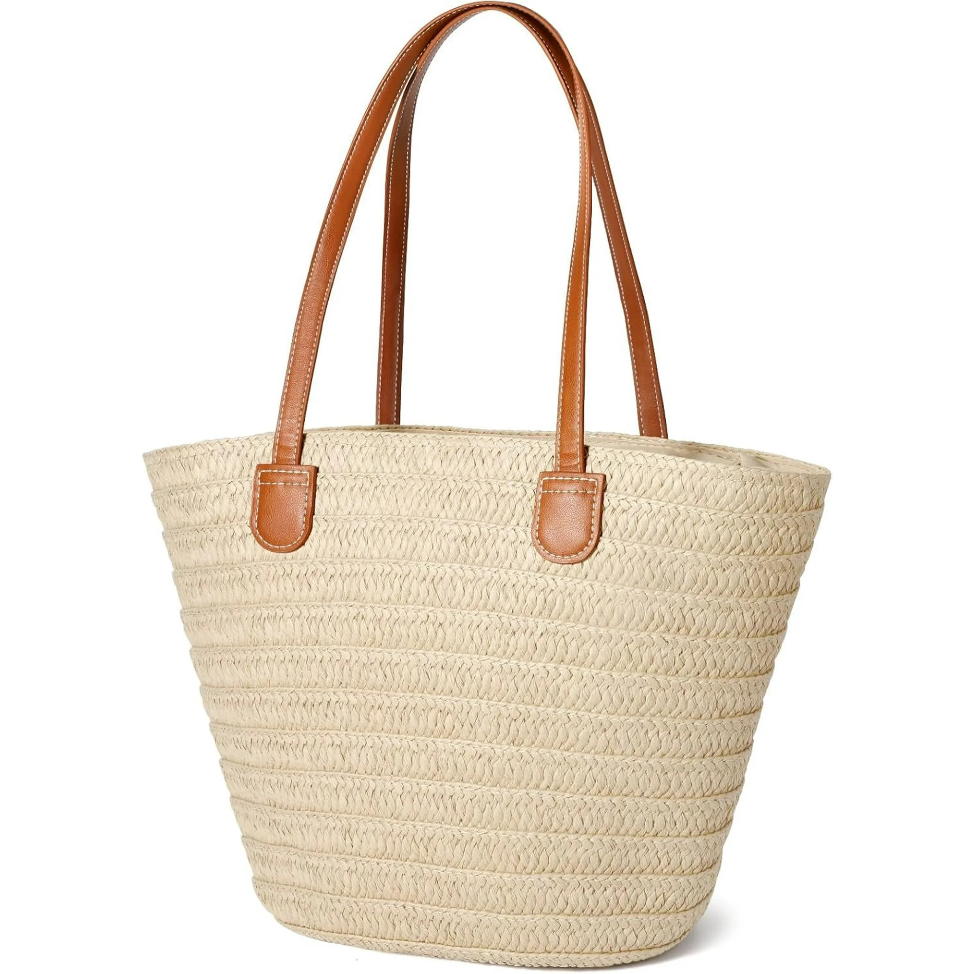 Gocvo Straw Beach Bag for Womens, Crossbody Shoulder Tote Bag with Zipper Vacation Purse for Summ... | Walmart (US)