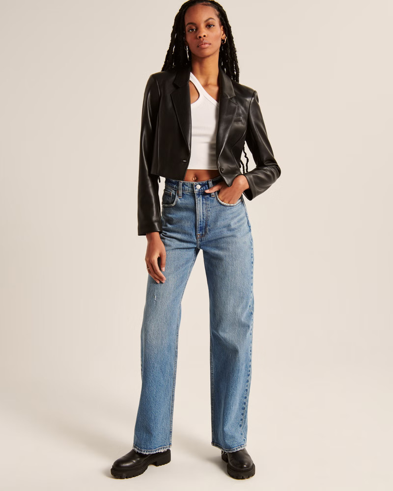Cropped Vegan Leather Blazer | Abercrombie & Fitch (US)