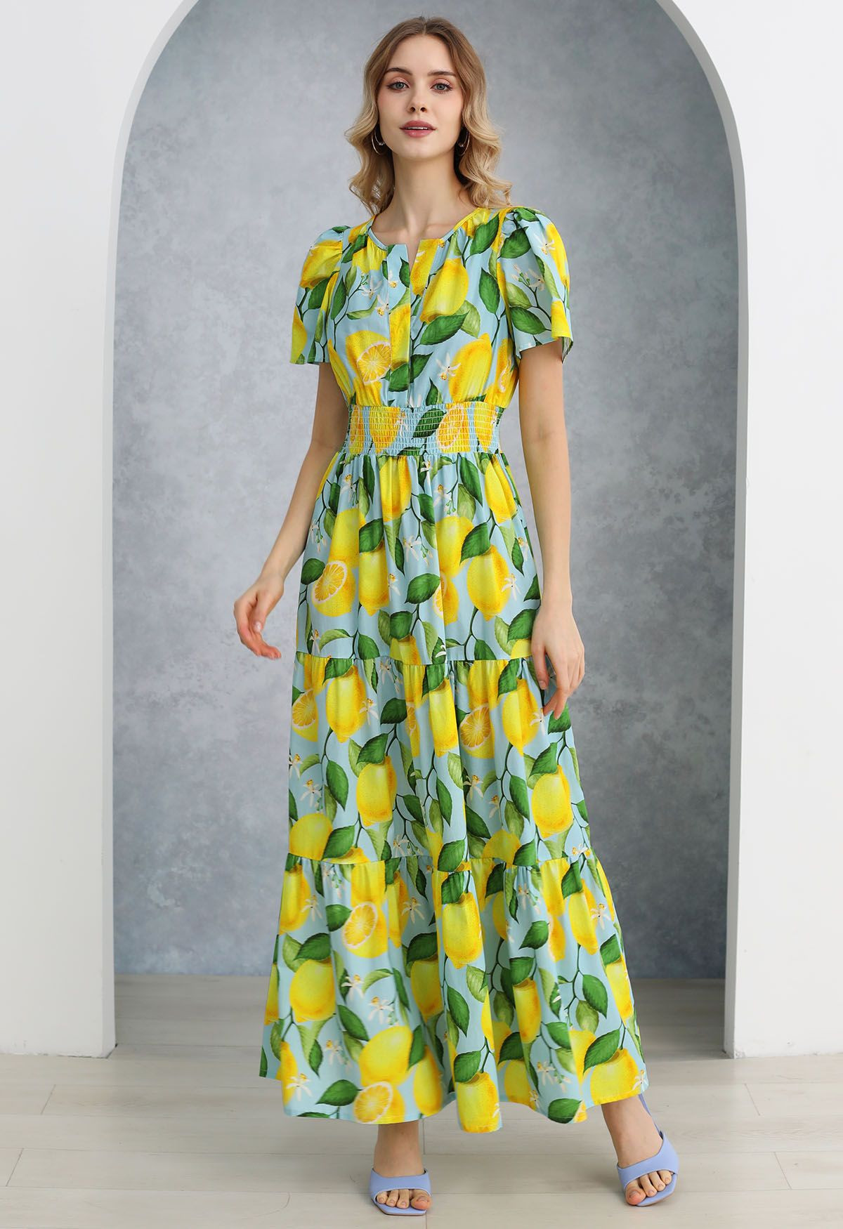Zesty Yellow Lemon Printed Maxi Dress | Chicwish