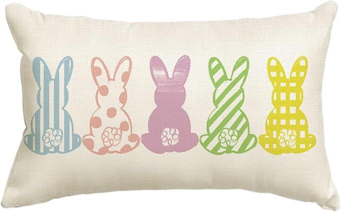 AVOIN colorlife Easter Rabbits Throw Pillow Cover, 12 x 20 Inch Multicolor Bunny Spring Holiday P... | Amazon (US)