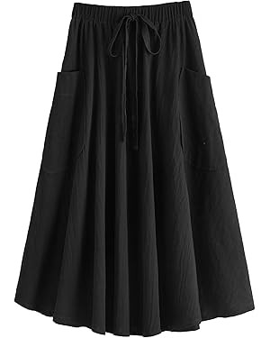 SweatyRocks Women's Casual High Waist Pleated A-Line Midi Skirt with Pocket | Amazon (US)