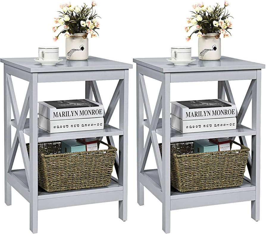 Giantex Nightstand 3-Tier X-Design W/Storage Shelves and Stable Structure Storage Organizer Displ... | Amazon (US)