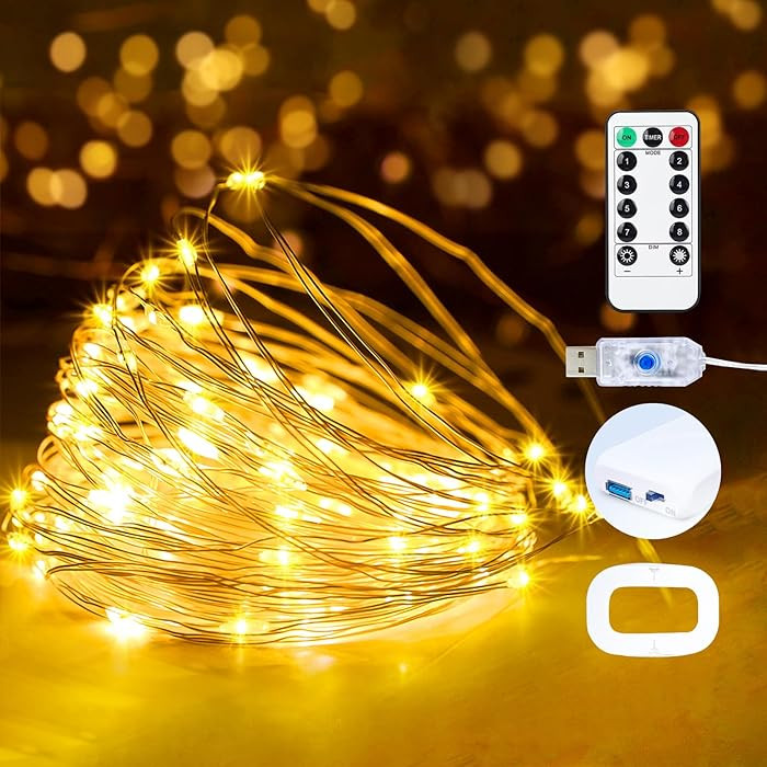 1Pack USB Plug in Fairy String Lights,16ft 50 LED Copper with Remote and Timer, 8 Modes Waterproo... | Amazon (US)