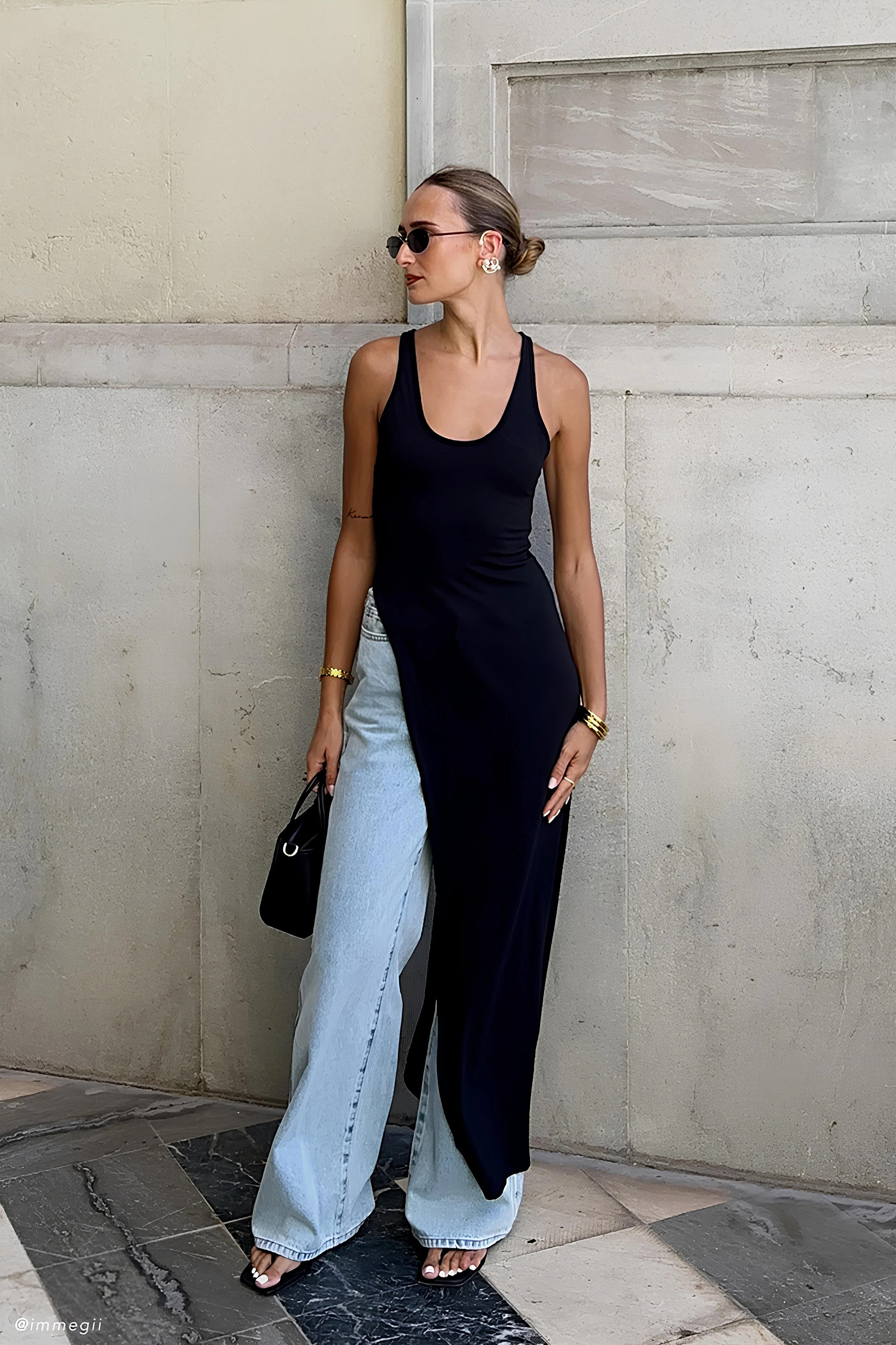 Ellerie Longline Racerback Top - Black | MESHKI US