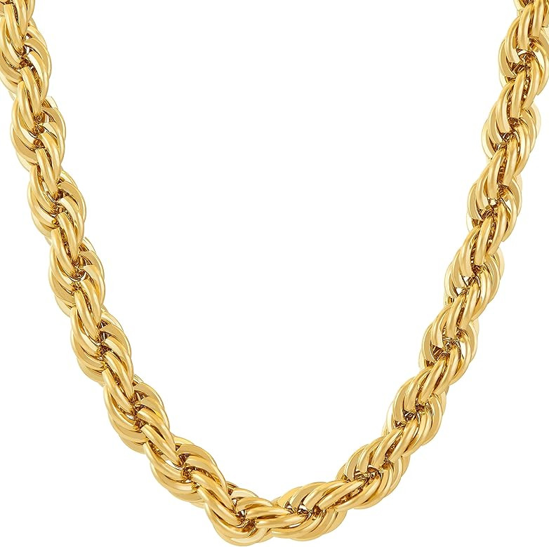 LIFETIME JEWELRY 7mm Rope Chain Necklace 24k Real Gold Plated for Men and Women | Amazon (US)