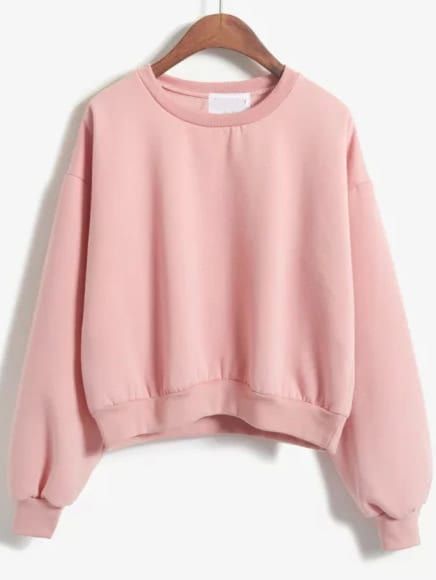 Round Neck Crop Pink Sweatshirt | Romwe