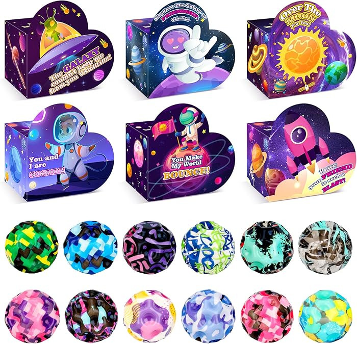 Gralima 24 Pack Valentines Day Gifts for Kids, 24 Moon Bouncy Balls with Valentines Day Cards for... | Amazon (US)