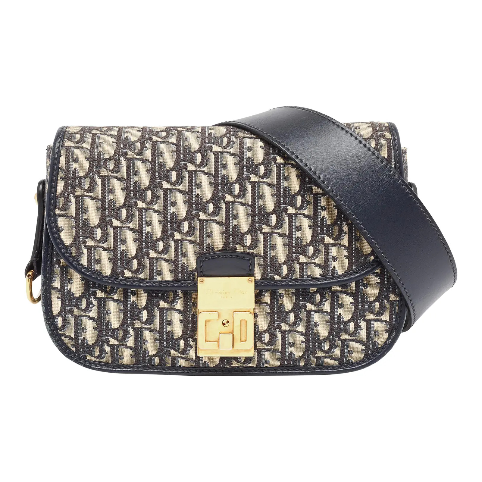 Dior Blue Oblique Canvas And Leather Cd Logo Shoulder Bag | Chairish
