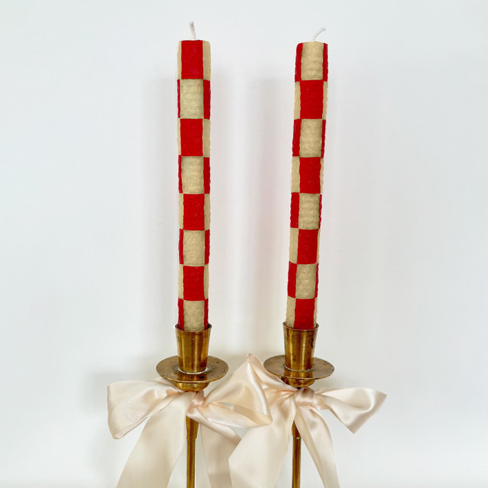 Checkered Taper Candles (Red & Beige) Candles & Holders | Minted